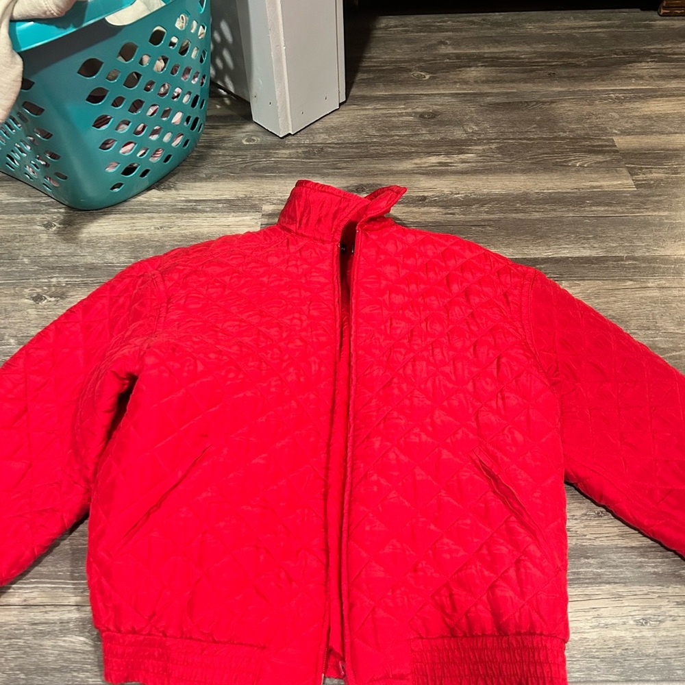 Diane Gilman Red puffer with shoulder pads